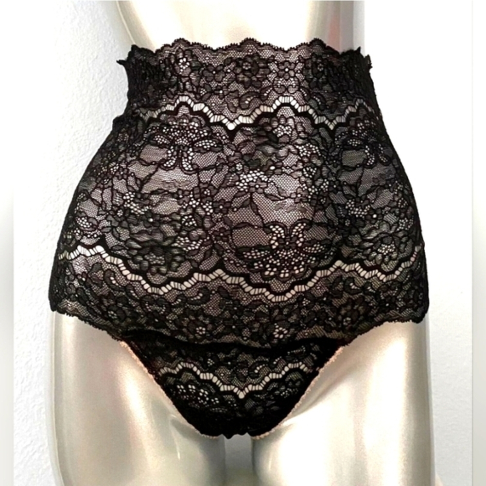 Secret Black Lacey With Pink Nwt Black High‎ Waist Thong  Panties Small